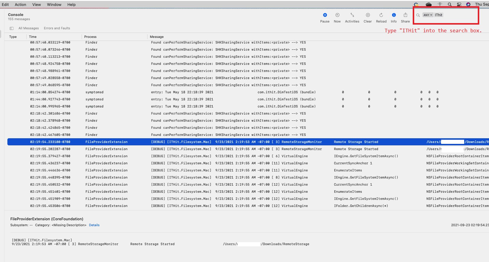 Virtual File System macOS Console